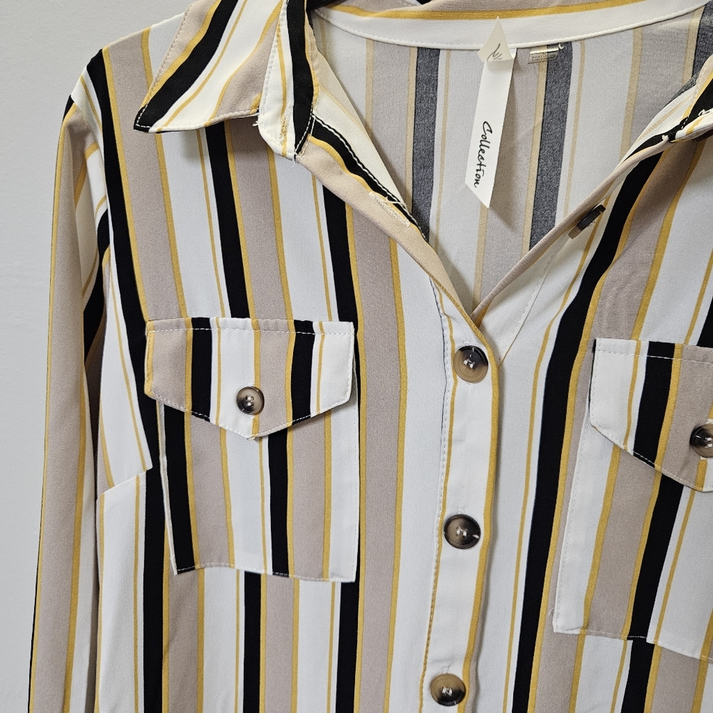 NY Collection Striped Button-Down Shirt Dress Size L - Picture 11 of 13